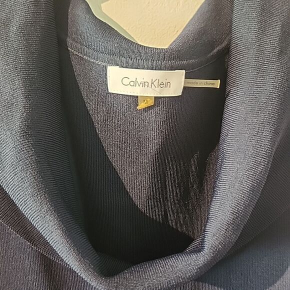 Calvin Klein Navy Blue Cowl Neck Sleevless Dress Size M MISSING BELT - Picture 3 of 5